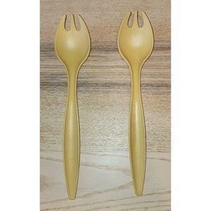 Tupperware Vintage Harvest Gold Salad Spoons Sporks Serving Utensil Set Of 2